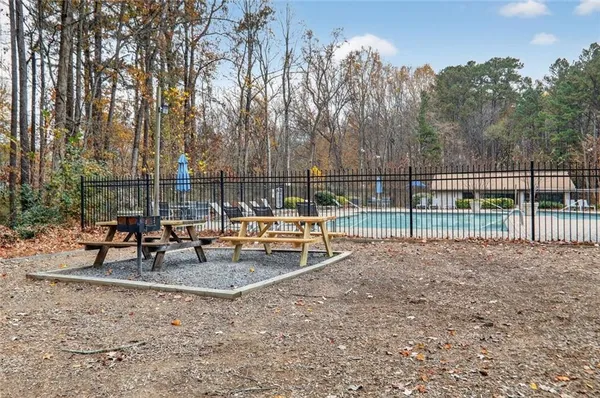 a view of a park with swings