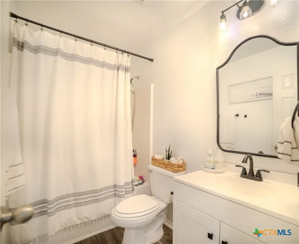 a bathroom with a sink a toilet and a mirror