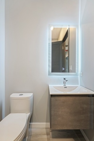 1708 West Cermak Road, Unit 2E Chicago, IL 60608 - Photo 48 of 49 a bathroom with a toilet a sink and mirror