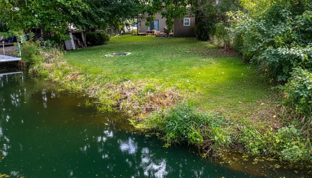 a view of a garden with a fountain