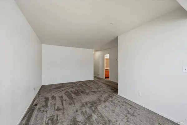 a bedroom with a large bed and a potted plant