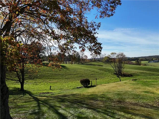 a view of a golf course with a lake