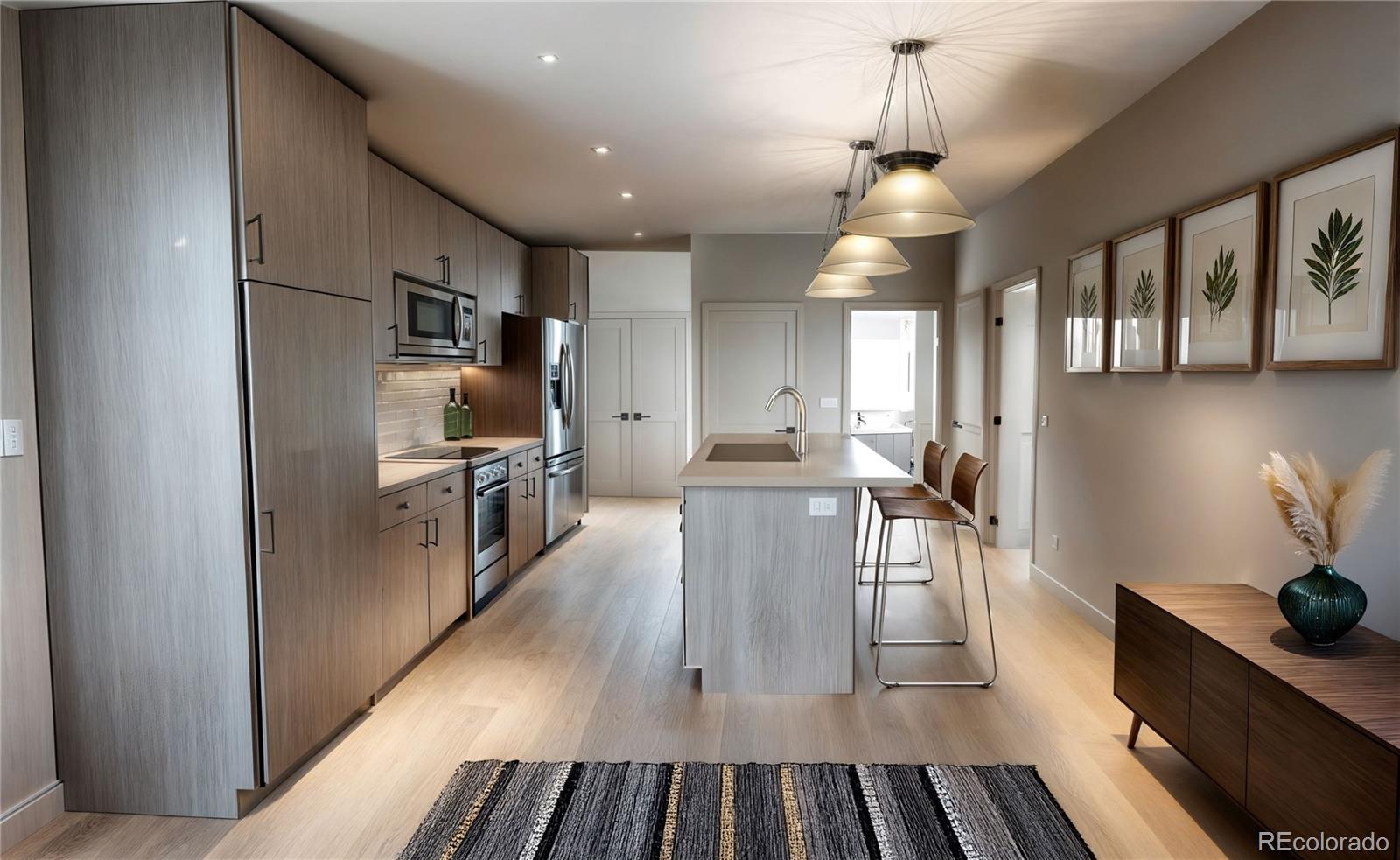 1643 Boulder Street, Unit 210 Denver, CO 80211 - Photo 6 of 17 a kitchen with sink refrigerator and dining table
