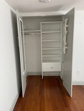 a view of walk in closet with wooden floor and closet