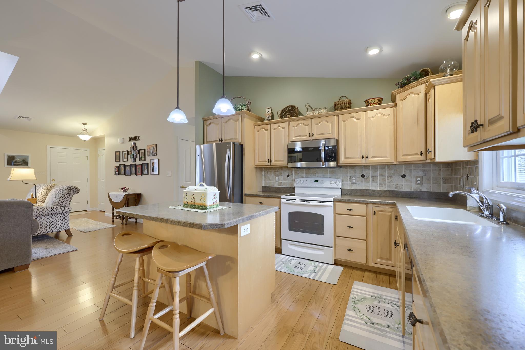 737 Heather Ridge Manheim, PA 17545 - Photo 14 of 40 a kitchen with stainless steel appliances kitchen island granite countertop a sink a stove a dining table and chairs