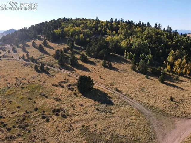 a view of a yard with mountain view