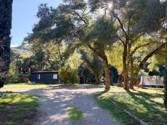a backyard of a house with yard and garage