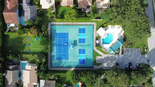 an aerial view of a house