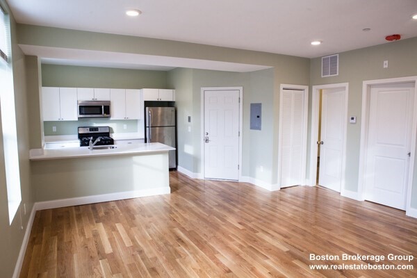 10 Roxbury Street, Unit 9 Boston, MA 02119 - Photo 2 of 8 a room with kitchen island a sink wooden floor and view living room