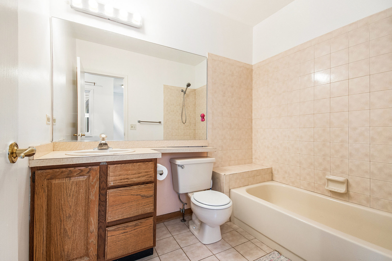 1008 Arbor Court Mount Prospect, IL 60056 - Photo 12 of 19 a bathroom with a granite countertop sink a toilet mirror and bathtub