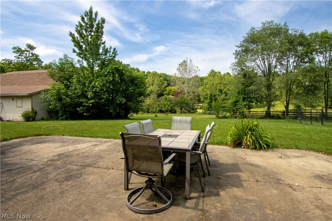 1043 North Honeytown Road Wooster, OH 44691 - Photo 29 of 46 Expansive concrete patio with a lush green lawn and mature trees