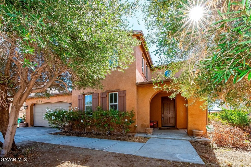 a front view of a house with plants