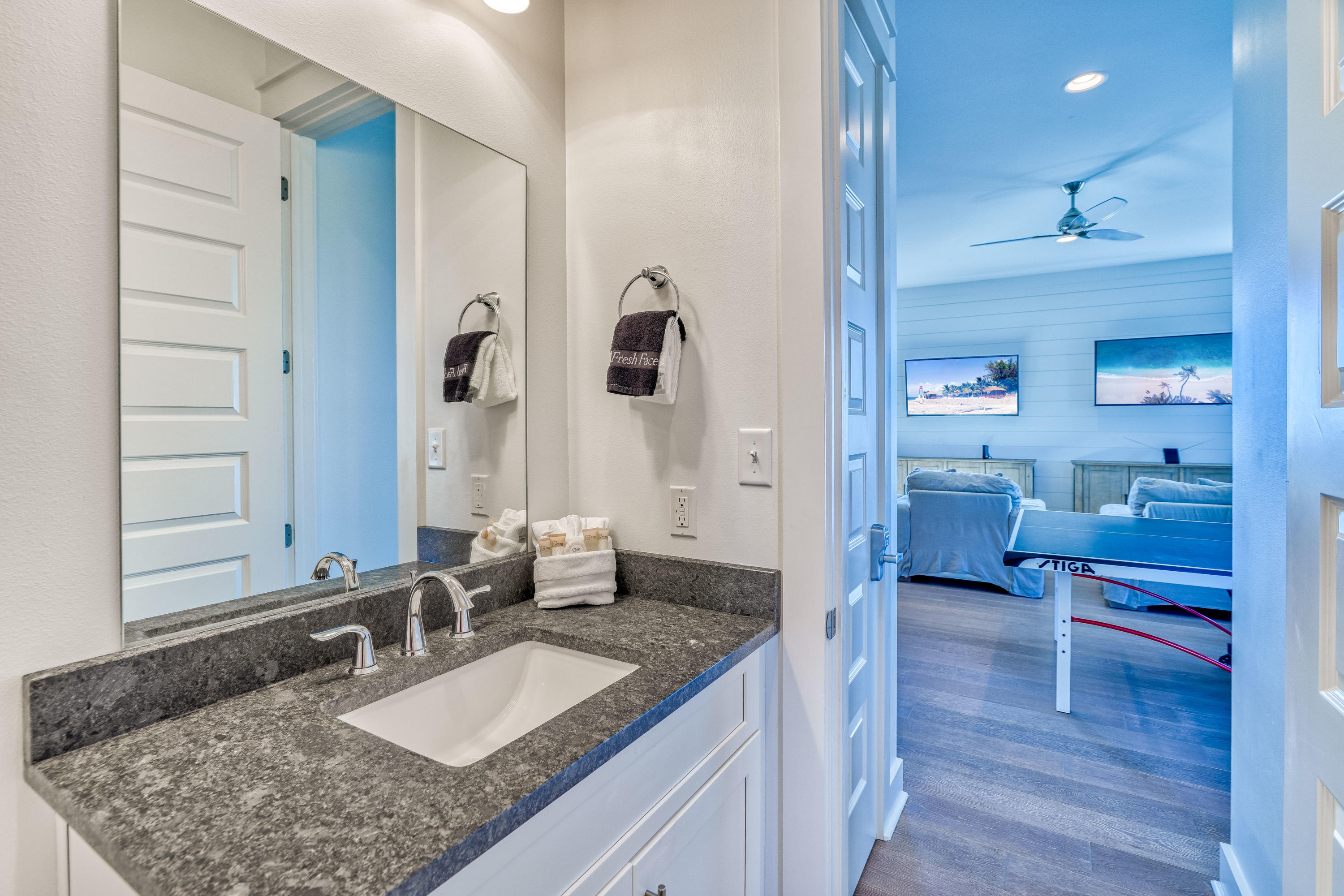 101 A St Inlet Beach Inlet Beach, FL 32461 - Photo 43 of 47 a en suite bathroom with a granite countertop sink and a mirror