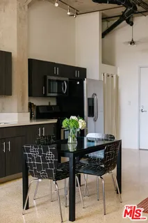 a dining room with furniture