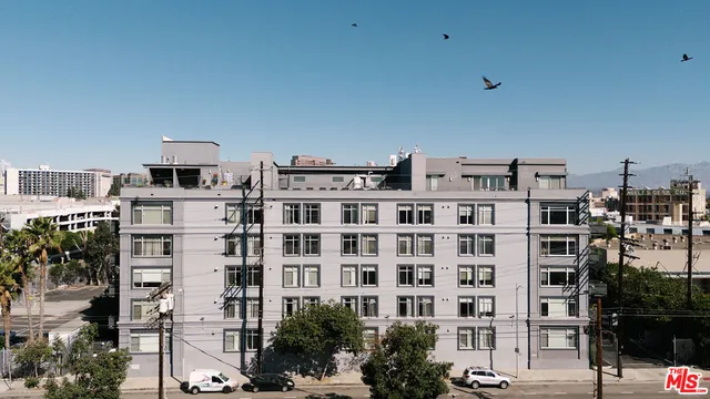 a front view of a multi story building