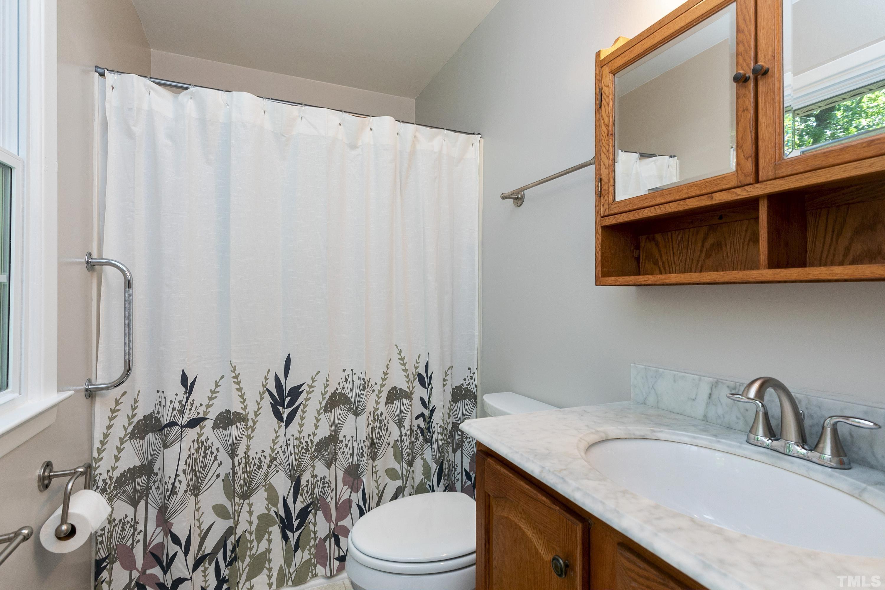 1721 Euclid Road Durham, NC 27713 - Photo 15 of 33 a bathroom with a granite countertop sink and a toilet