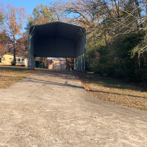 a view of a black and white house