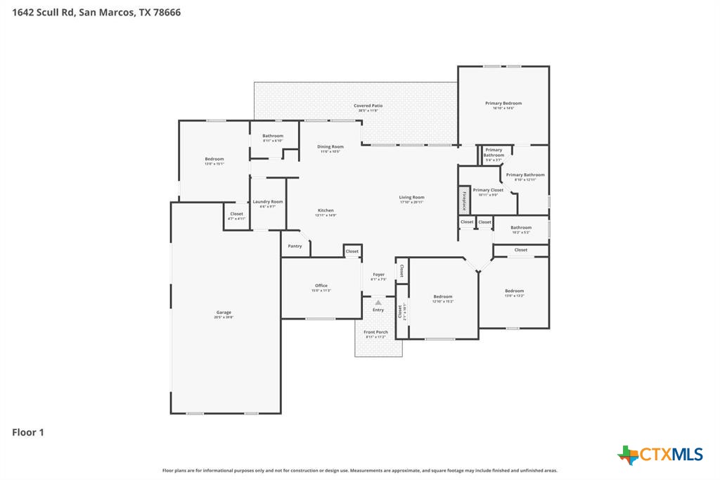 1642 Scull Road San Marcos, TX 78666 - Photo 31 of 31 Floor plan with garage and covered back porch