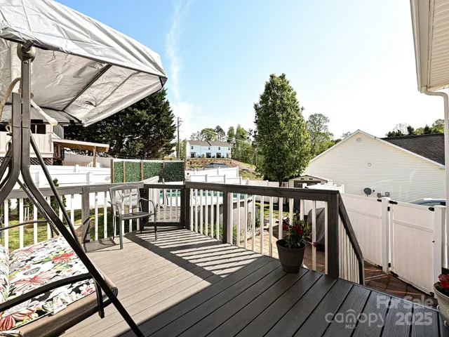 a view of balcony with wooden floor and fence