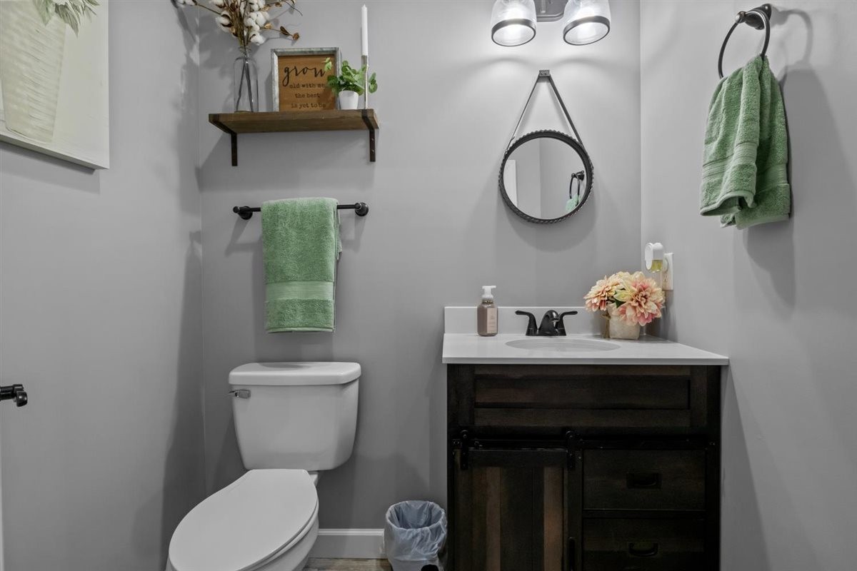 3571 Old Blacktop Road McEwen, TN 37101 - Photo 49 of 99 a bathroom with a toilet a sink and mirror