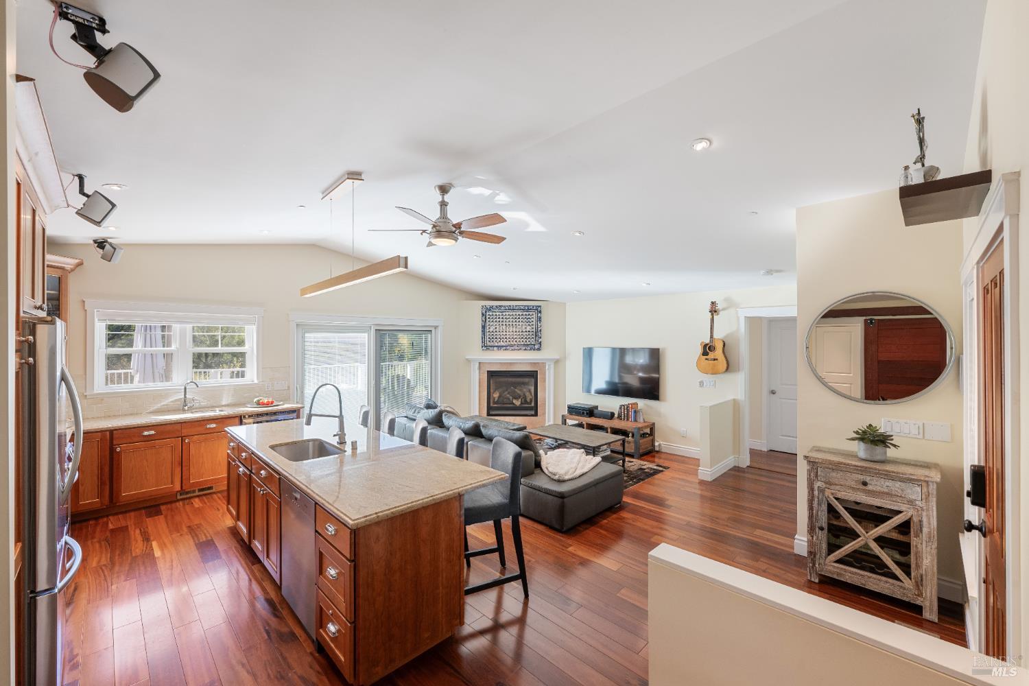 4920 Warm Springs Road Glen Ellen, CA 95442 - Photo 7 of 54 Open plan accesses the outdoors. Primary suite and guest bedrooms separated by the great room; photo taken from dining area.