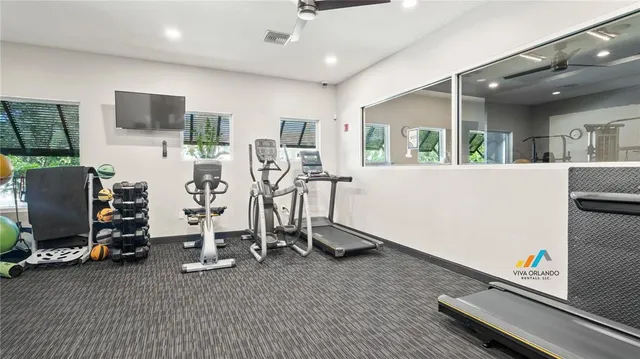 a view of a room with gym equipment