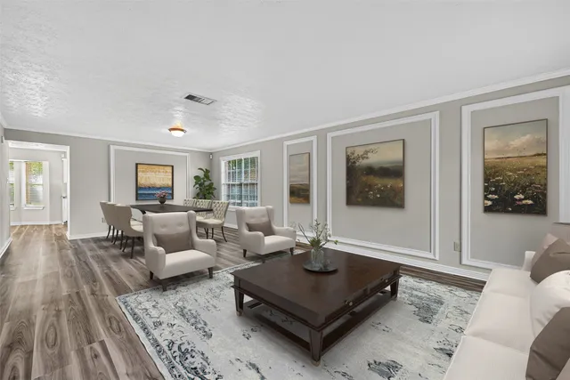 a living room with furniture and a rug