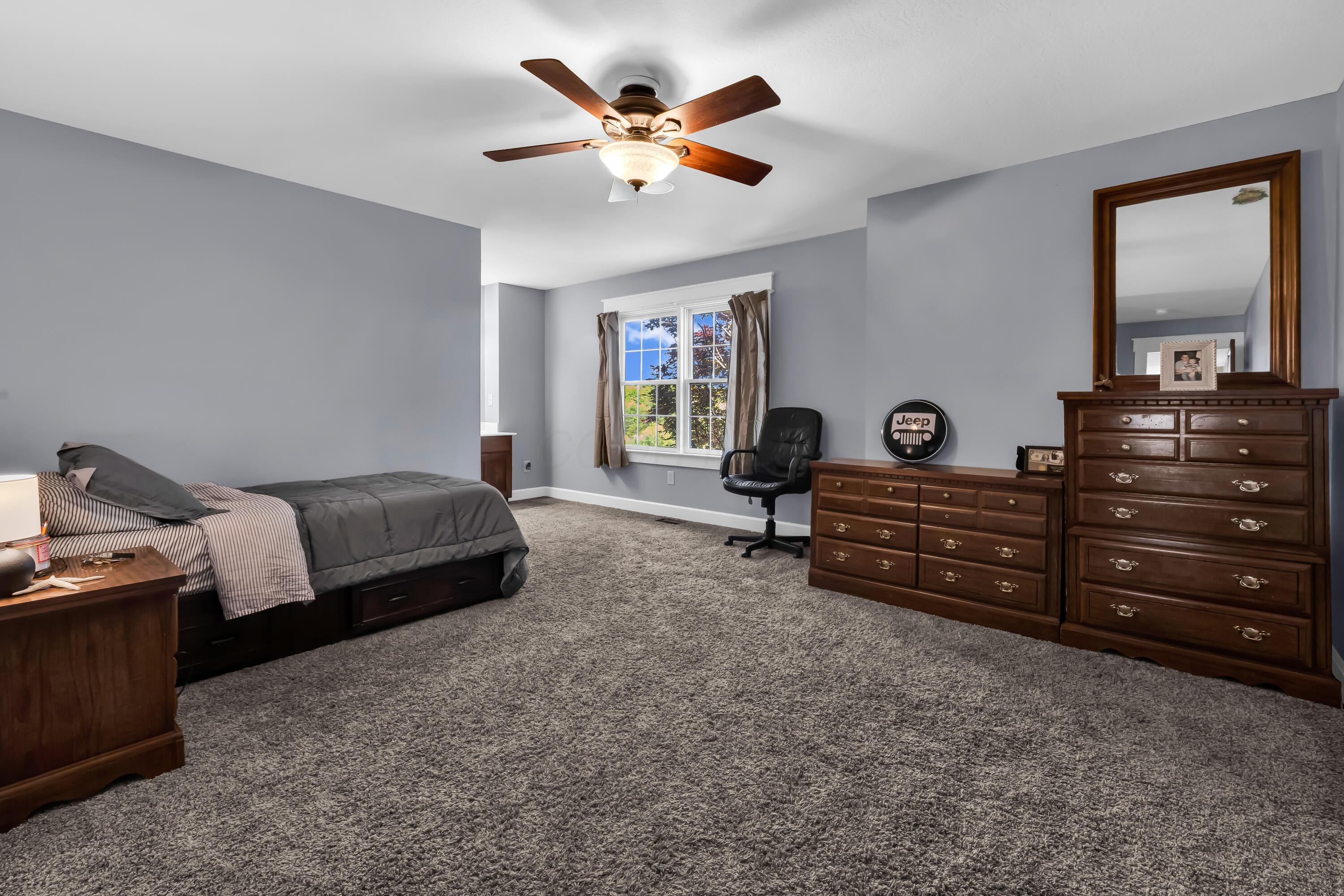 16689 Bailor Road Laurelville, OH 43135 - Photo 33 of 73 • Light sand carpet
• Grey painted walls
• Lighted ceiling fan