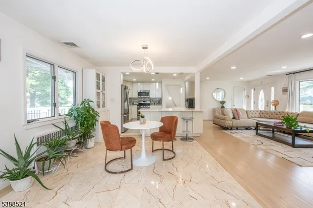 a living room with furniture potted plant and windows