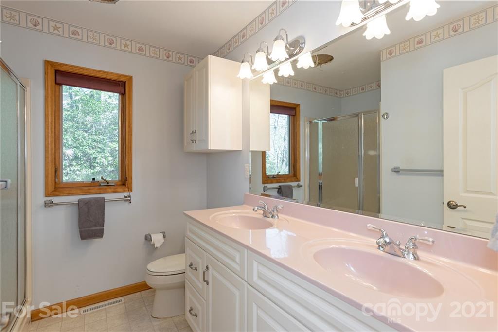 5561 Spring Road Hendersonville, NC 28739 - Photo 22 of 30 a bathroom with a sink a toilet and a mirror