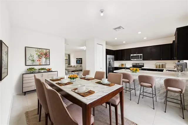 a view of a dining area with furniture