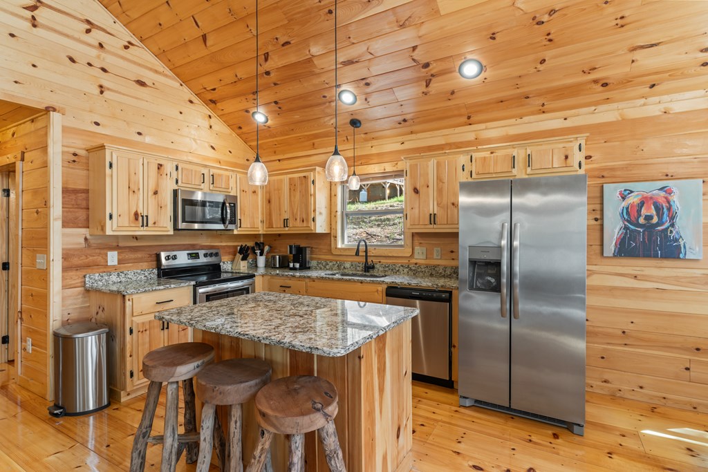 237 Bentley Cove Murphy, NC 28906 - Photo 11 of 43 a kitchen with stainless steel appliances granite countertop a sink a stove and refrigerator