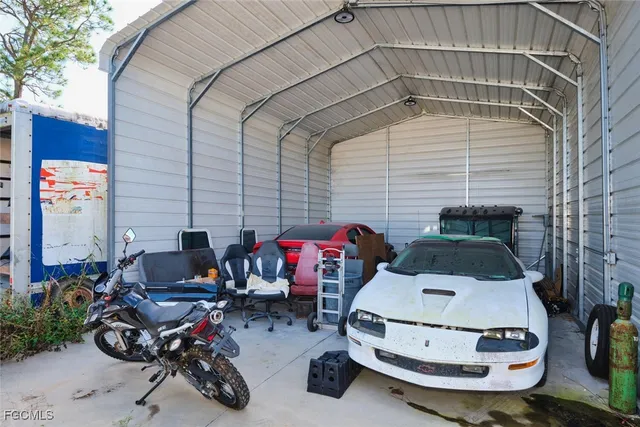 a view of car parked in garage