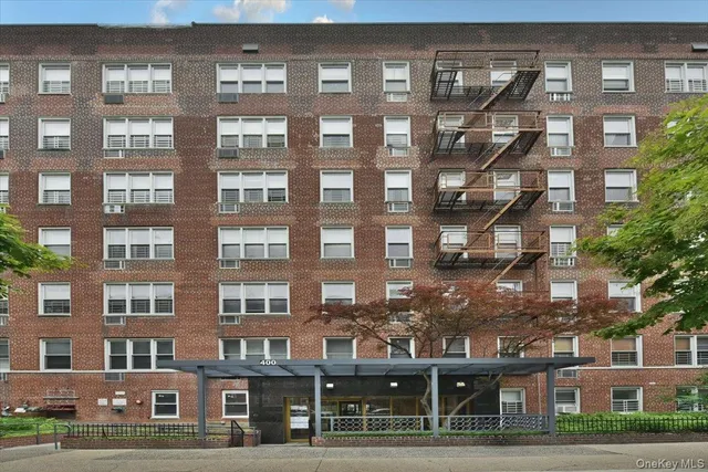 a front view of a multi story building