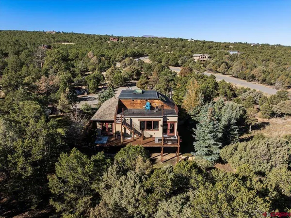 an aerial view of a house