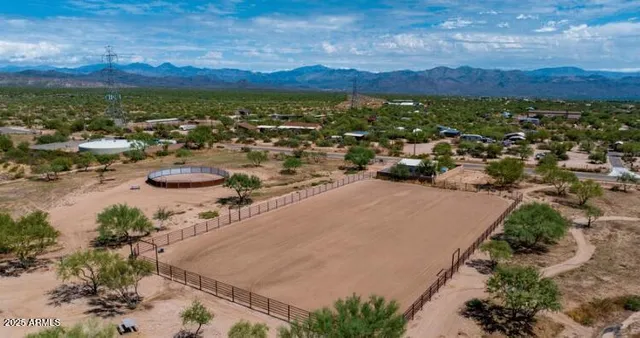an aerial view of residential house and tree