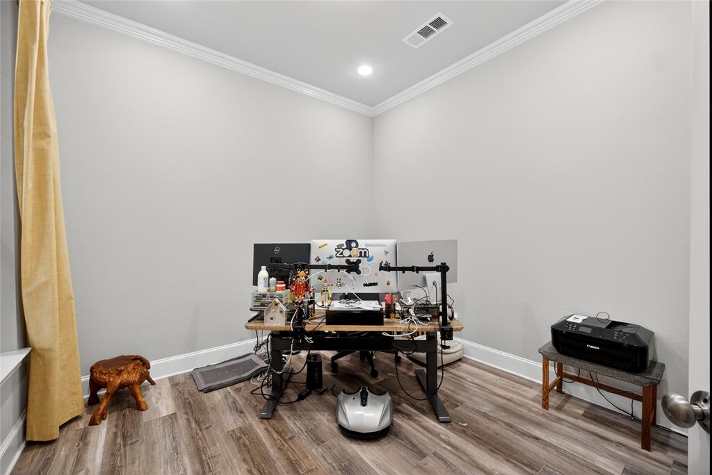 1039 Stephen Street Allen, TX 75013 - Photo 18 of 40 Office area with wood finished floors, ornamental molding, and recessed lighting