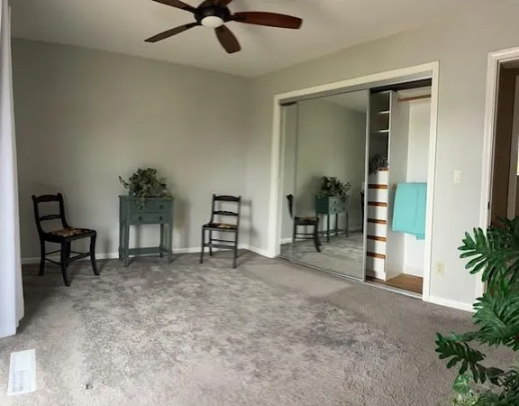 a view of a livingroom with furniture and a potted plant