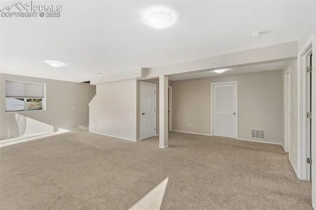 a view of a big room with closet and windows