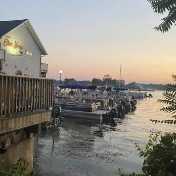 a view of a lake with a terrace