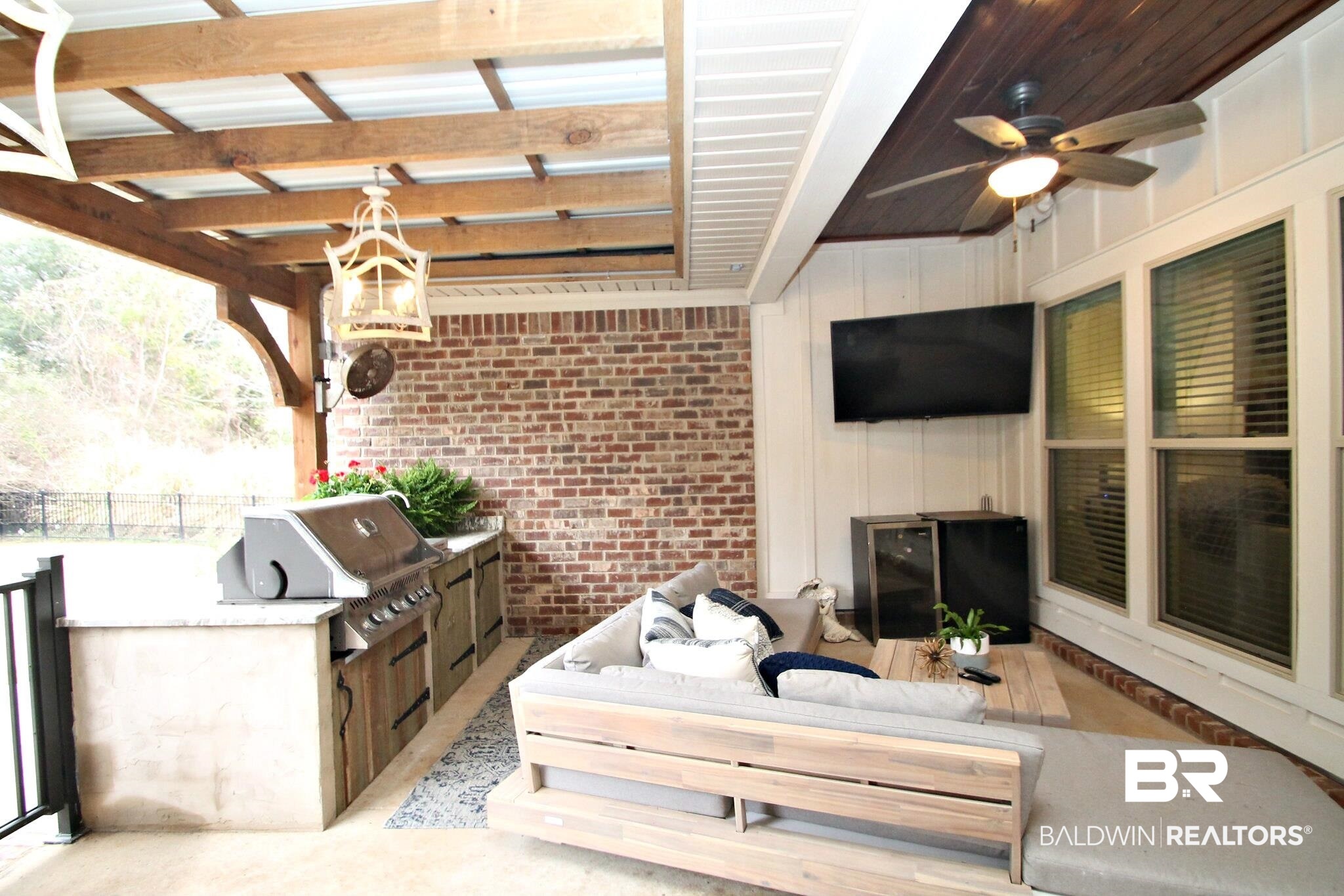 30232 Persimmon Drive Daphne, AL 36527 - Photo 21 of 27 View of patio / terrace with area for grilling, ceiling fan, an outdoor living space, and an outdoor kitchen
