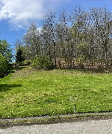 a view of a field of grass and trees