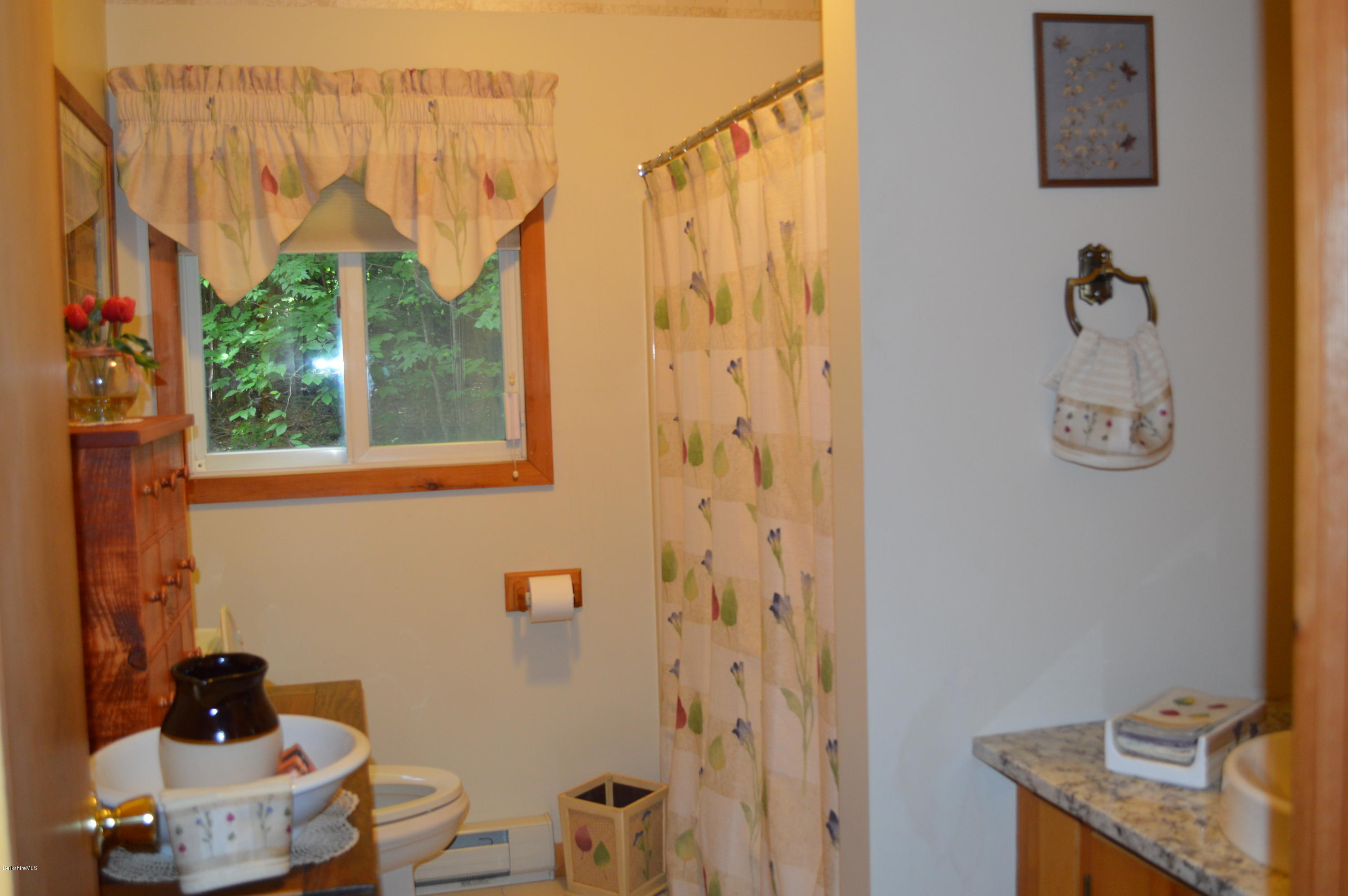 325 Bonny Rigg Hill Road Becket, MA 01223 - Photo 24 of 47 a bathroom with a shower curtain and a sink