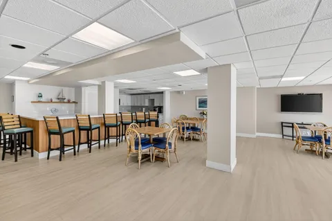 a view of a lake with a outdoor space