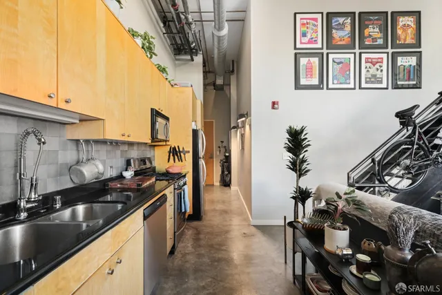a kitchen with lots of counter top space