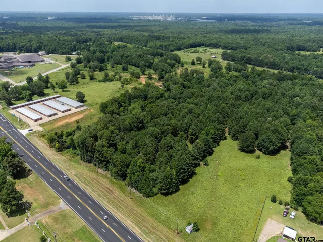 a view of a green field with lots of bushes