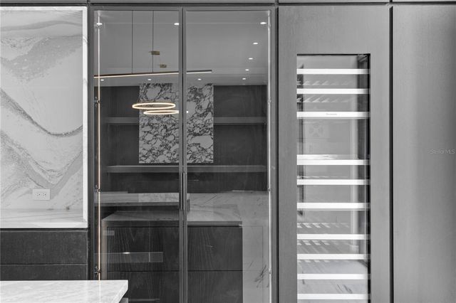 a view of counter top space with gym equipment