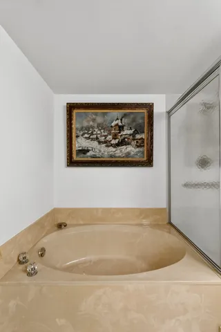a view of a bathtub in a room
