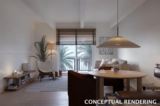 a living room with furniture and a window