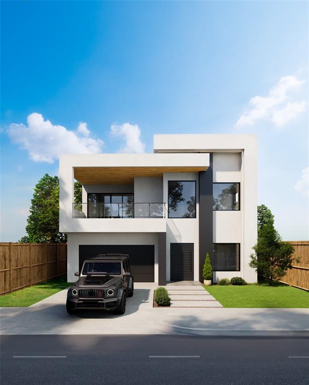 a view of a car parked in front of house